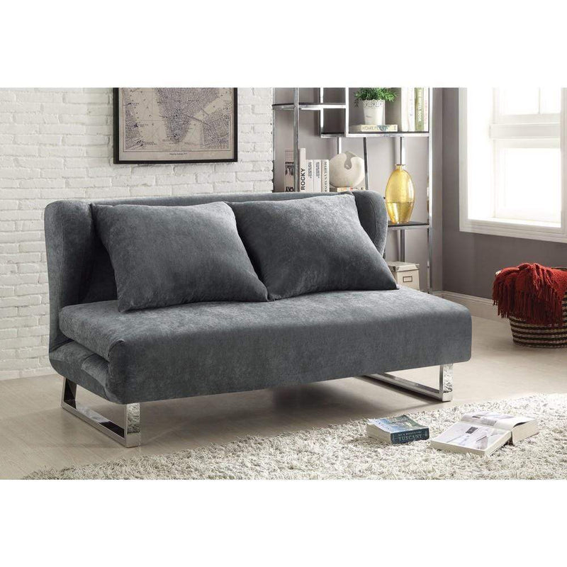 Sleeper Sofas Velvet, Modern sofa bed with  winged back design, Gray Benzara