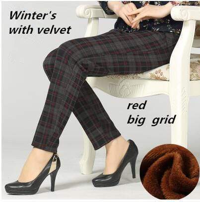 Slim Fit Elastic Waist Plaid Pants