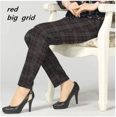 Slim Fit Elastic Waist Plaid Pants