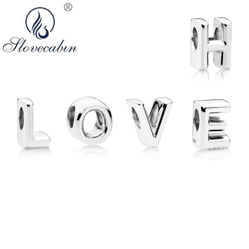 Slovecabin Sweet 925 Sterling Silver Letter Charms Beads Fits For Original Pandora Bracelet Letter A To Z Charms Jewelry Marking JadeMoghul Inc. 