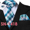SN-532 Hot Selling Wholesale Golden Solid Tie Hanky Cufflinks Sets Men's Long Last Silk Ties for Formal Wedding Party AExp