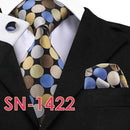SN-532 Hot Selling Wholesale Golden Solid Tie Hanky Cufflinks Sets Men's Long Last Silk Ties for Formal Wedding Party AExp