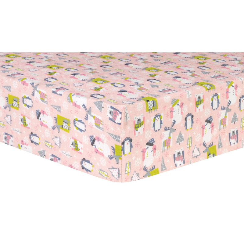 Snow Pals Pink Deluxe Flannel Fitted Crib Sheet-WHIM-G-JadeMoghul Inc.