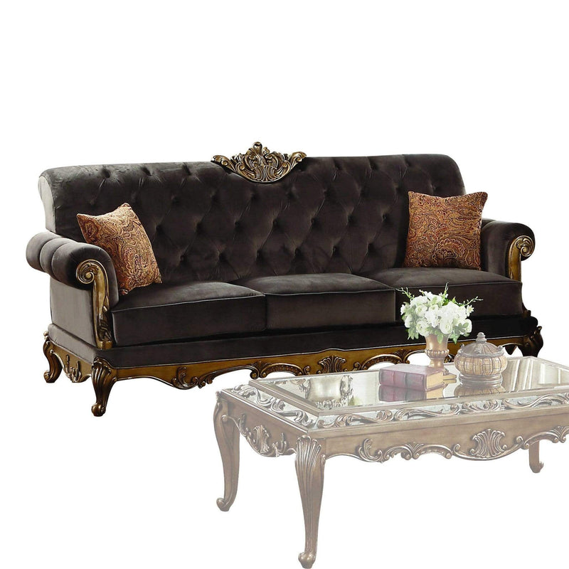 Sofas Cheap Sofas - 41" X 94" X 40" Charcoal Fabric Antique Gold Upholstery Wood Leg/Base Sofa w/2 Pillows HomeRoots