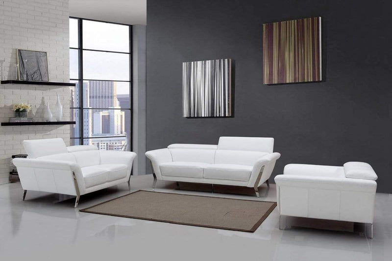 Sofas Leather Sofa - 48" White Leather and Steel Sofa Set HomeRoots