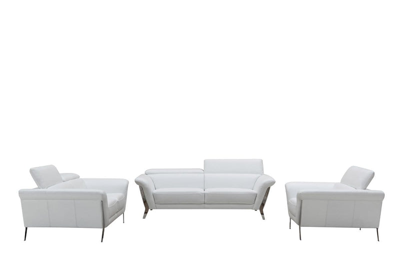 Sofas Leather Sofa - 48" White Leather and Steel Sofa Set HomeRoots