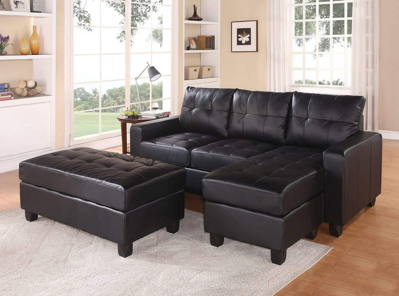 Sofas Leather Sofa - 83" X 57" X 35" Black Bonded Leather Match Sectional Sofa With Ottoman HomeRoots