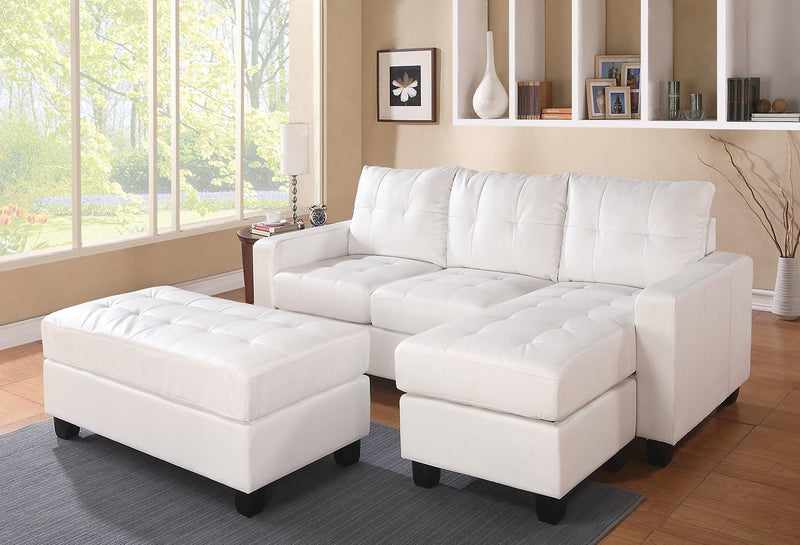 Sofas Leather Sofa - 83" X 57" X 35" White Bonded Leather Match Sectional Sofa With Ottoman HomeRoots