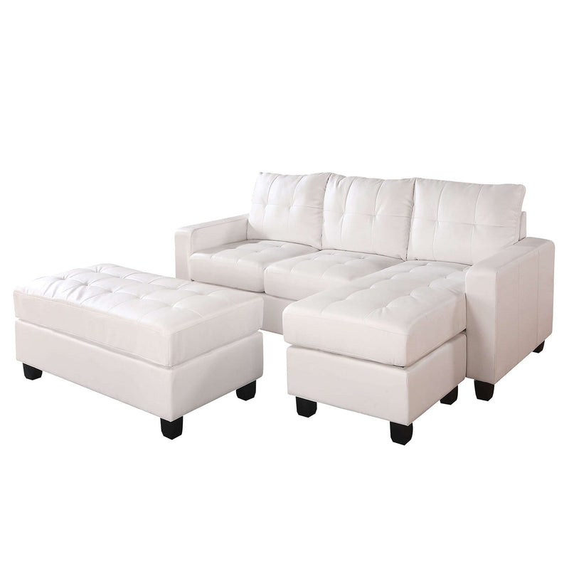 Sofas Leather Sofa - 83" X 57" X 35" White Bonded Leather Match Sectional Sofa With Ottoman HomeRoots