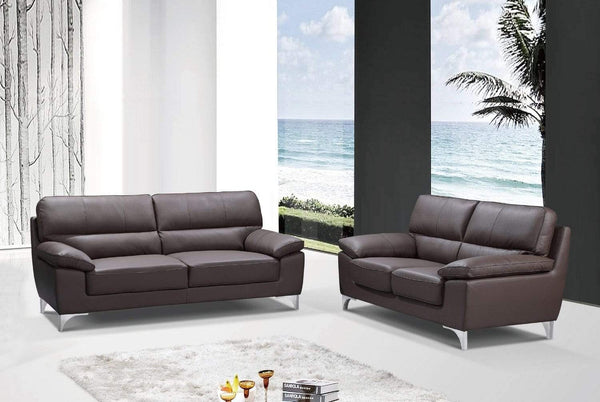 Sofas Leather Sofa Set 64'' X 36'' X 37'' Modern Brown Leather Sofa And Loveseat 3898 HomeRoots