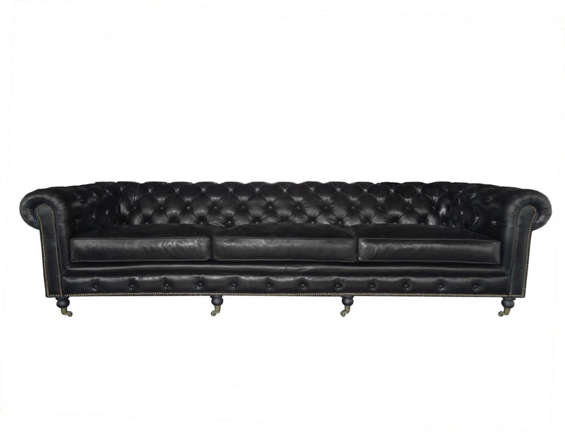 Sofas Modern Leather Sofa - 36" X 118" X 30" Black Leather Sofa 4 Places HomeRoots