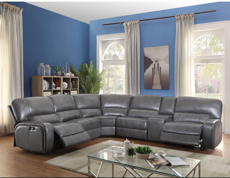 Sofas Modern Sofa - 138" X 127" X 41" Gray Leather-Aire Upholstery Metal Reclining Mechanism Sectional Sofa (Power Motion/USB Dock) HomeRoots