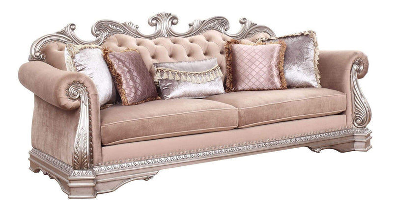 Sofas Modern Sofa - 42" X 100" X 42" Velvet Antique Champagne Upholstery Poly-Resin Sofa w/5 Pillows HomeRoots