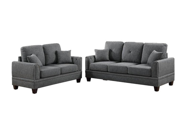 Sofas Polyfiber 2 Piece Sofa Set With Nail head Trims In Gray Benzara