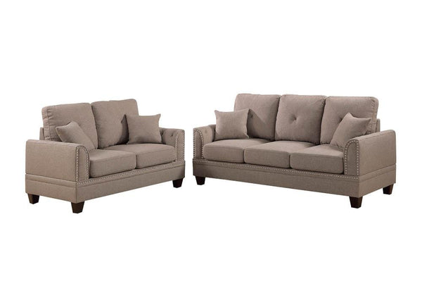 Sofas Polyfiber 2 Piece Sofa Set With Nail head Trims In Light Brown Benzara