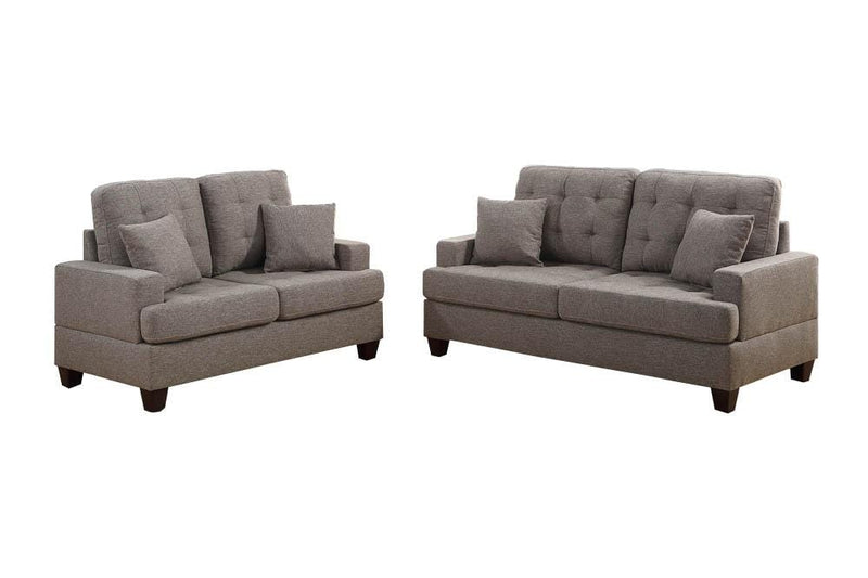 Sofas Polyfiber 2 Piece Sofa Set With Plush Cushion, Gray Benzara