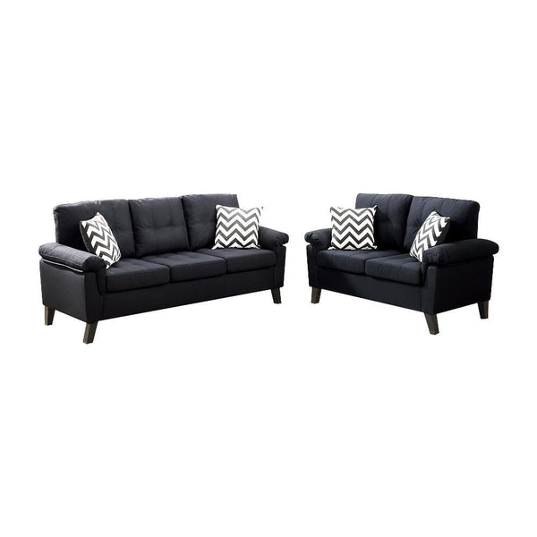 Sofas Polyfiber 2 Pieces Sofa Set With Accent Pillows Black Benzara