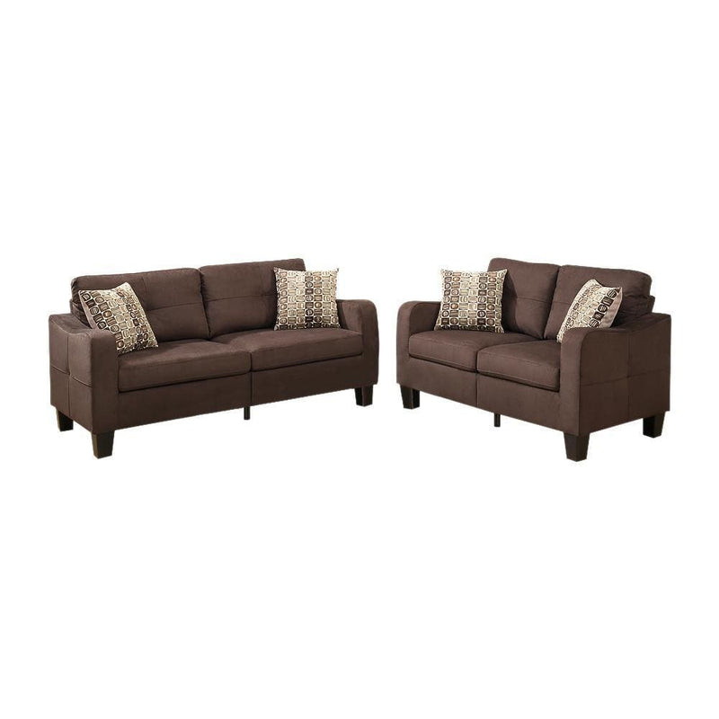 Sofas Polyfiber 2 Pieces Sofa Set With Accent Pillows Brown Benzara