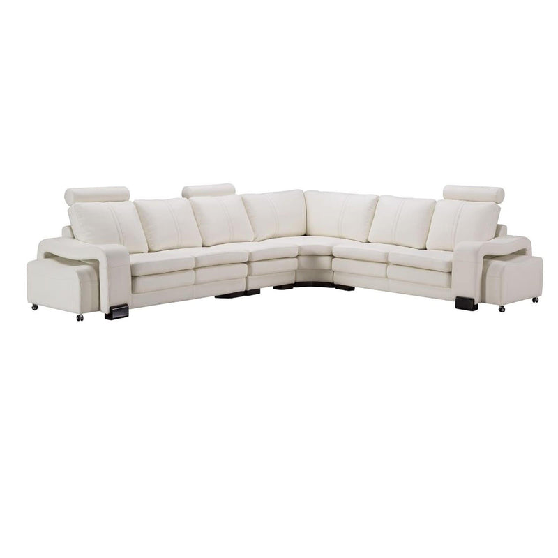 Sofas Sectionals & Loveseats Six Piece Leatherette Upholstered Wooden Sectional Sofa Set with Contrast Stitching, White Benzara