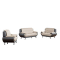 Three Piece Faux Leather Upholstered Wooden Sofa Set with Pillow Top Armrest, Cream and Dark Gray