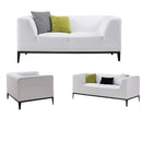 Three Piece Leatherette Upholstered Wooden Sofa Set with Elevated Armrest, White and Black