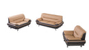 Three Piece Wooden Sofa Set with Tufted Faux Leather Upholstery, Brown and Silver