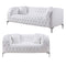 Two Piece Leatherette Upholstered Tufted Sofa Set with Accent Pillows and Steel Feet, White