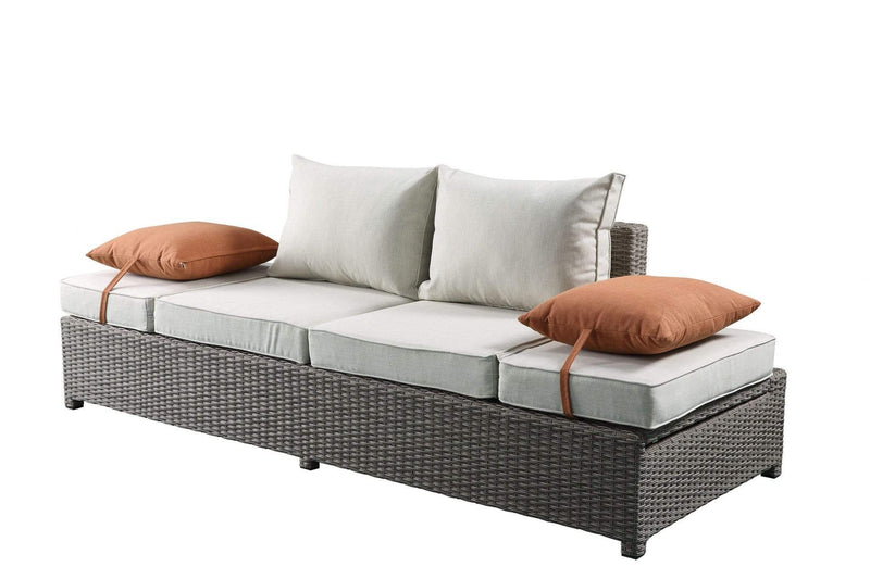 Sofas Sofa - 83" X 31" X 26" Beige Fabric And Gray Wicker Patio Sofa And Ottoman Set HomeRoots