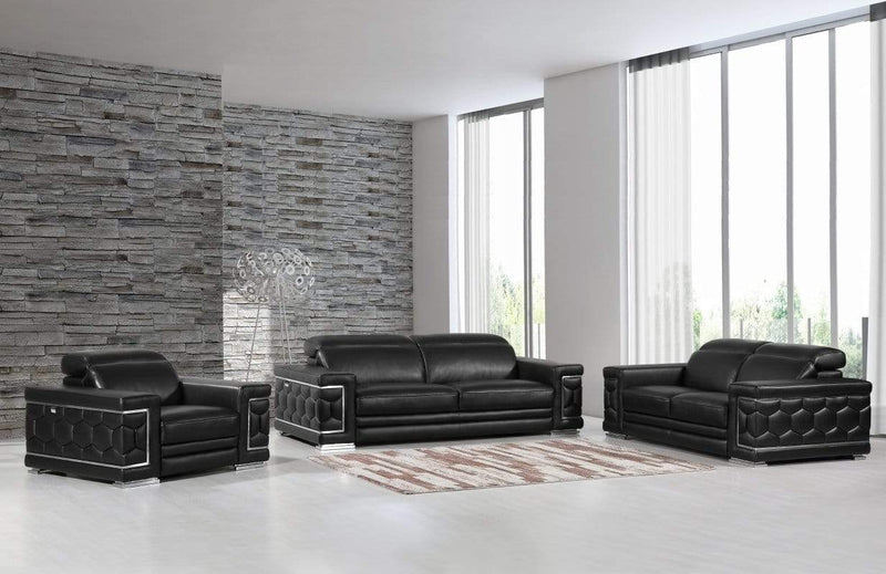 Sofas Sofa Set - 114" Sturdy Black Leather Sofa Set HomeRoots