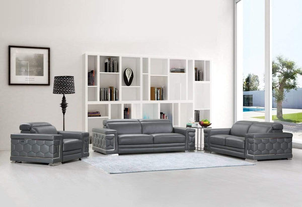 Sofas Sofa Set - 114" Sturdy Dark Grey Leather Sofa Set HomeRoots