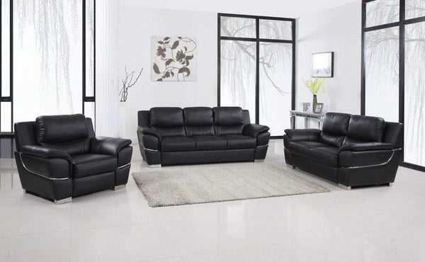 Sofas Sofas - 112" Chic Black Leather Sofa Set HomeRoots