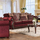 Tabitha Traditional Style Fabric & Leatherette Sofa, Wine