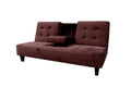 Tufted Futon Sofa Bed with Drop-Down Cup Holder In Brown