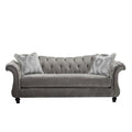 Sofas Velvet Fabric Sofa With 2 Pillows, Gray Benzara