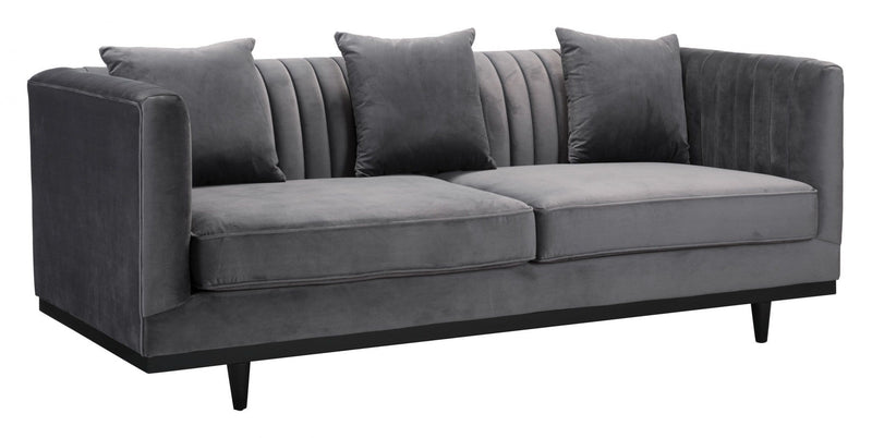 Sofas Velvet Sofa - 78.7" x 36.2" x 31.9" Gray Velvet, Birch Wood & MDF, Sofa HomeRoots