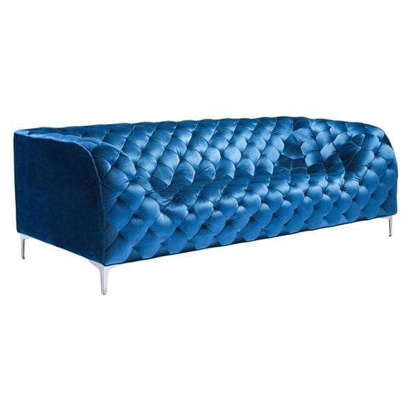 Sofas Velvet Sofa - 85" X 36.5" X 28" Blue Velvet Sofa HomeRoots