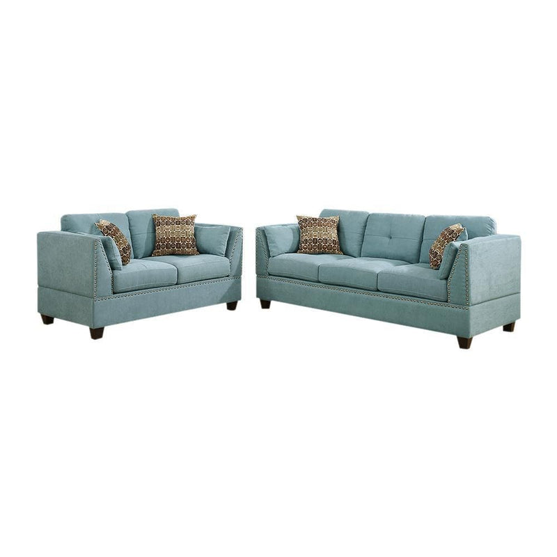 Sofas Velveteen 2 Piece Sofa Set With Accent Pillows In Hydra Blue Benzara