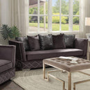 Sofas Velveteen Sofa With 5 Pillows, Gray Benzara