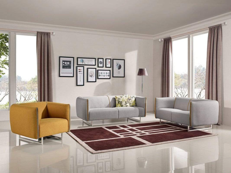 Sofas Wooden Sofa - 29" Grey and Yellow Fabric Foam, Metal, and Wood Sofa Set HomeRoots