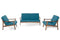 Sofas Wooden Sofa - 32" Blue and Walnut Wood and Linen Sofa Set HomeRoots