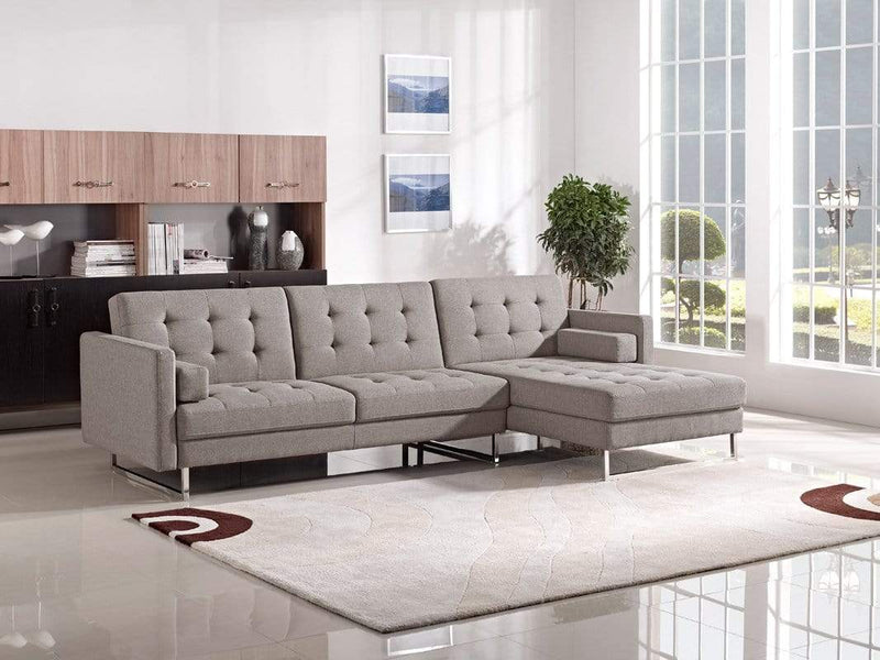 Sofas Wooden Sofa - 35" Brown Fabric, Foam, Wood, and Steel Sectional Sofa HomeRoots