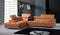 Sofas Wooden Sofa - 36" Orange Leather, Foam, Metal, and Wood Sectional Sofa HomeRoots