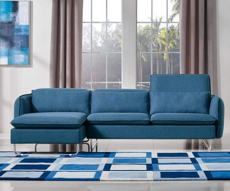 Sofas Wooden Sofa - 37" Blue Fabric, Foam, Wood, and Steel Sectional Sofa HomeRoots