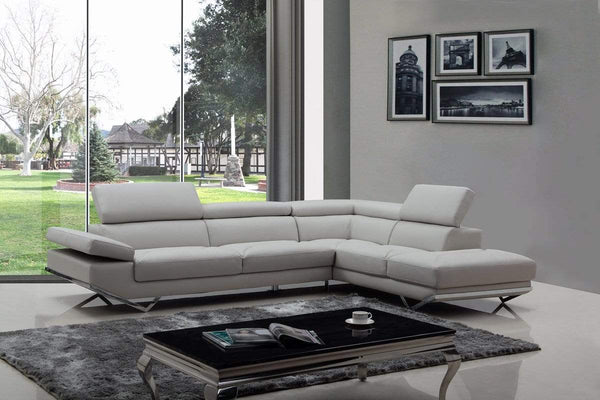 Sofas Wooden Sofa - 37" Light Grey Eco-Leather, Foam, Wood, and Metal Sectional Sofa HomeRoots