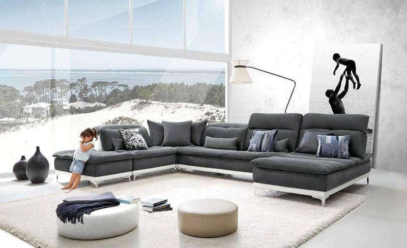 Sofas Wooden Sofa - 39" Grey Fabric, Foam, Wood, and Stainless Steel Sectional Sofa HomeRoots