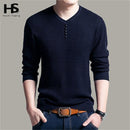 Solid Color Pullover For Men / V-Neck Sweater-Navy Blue-S-JadeMoghul Inc.