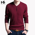 Solid Color Pullover For Men / V-Neck Sweater-Red-S-JadeMoghul Inc.