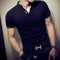 Solid V-Neck T Shirt / Short Sleeve Casual Slim Fit Mens Top AExp