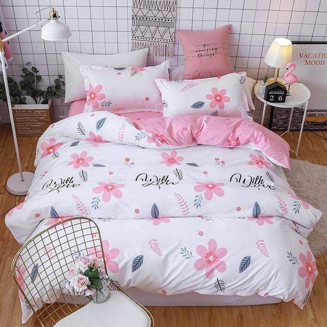 Solstice Cartoon Pink Flamingo Bedding Sets 3/4pcs Geometric Pattern Bed Linings Duvet Cover Bed Sheet Pillowcases Cover Set JadeMoghul Inc. 