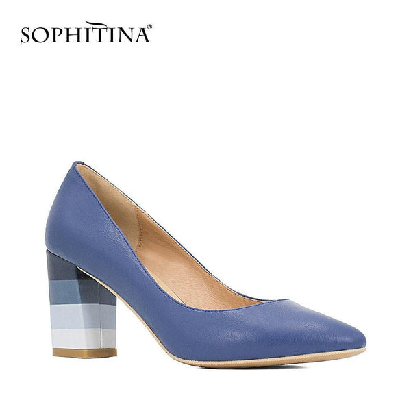 SOPHITINA Genuine Leather Woman Pumps Colorful Square Heels High Quality Sheepskin Sexy Pointed Toe Shoes Party Office Lady D24 JadeMoghul Inc. 